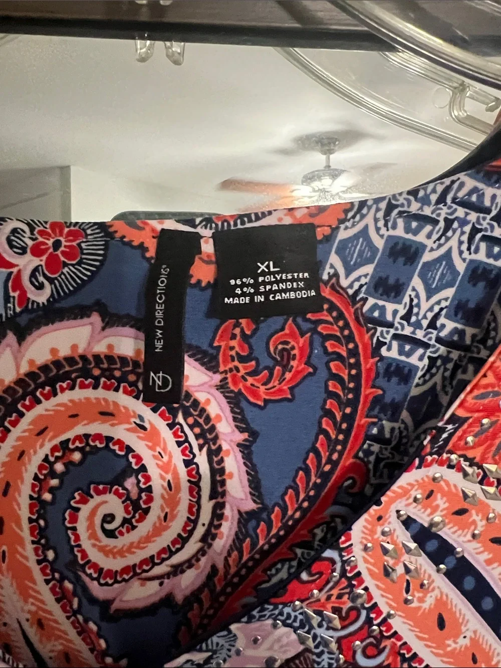 new directions Navy Paisley Tunic with Coral & Pink Accents